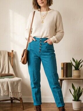 VINTAGE 80s/90s Bongo by Gene Montesano High Rise Button Fly Jeans Teal 11/30